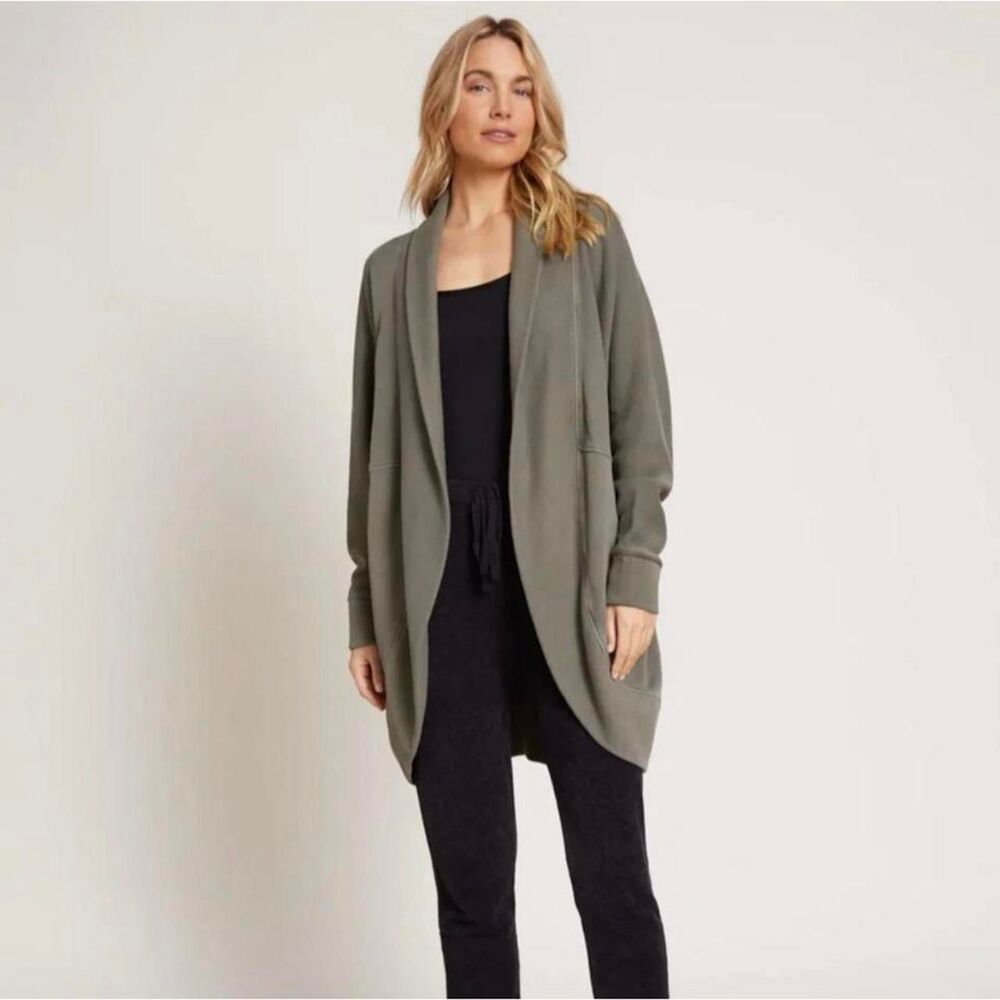 NWT Barefoot Dreams Circle Cardigan S/M Olive Branch Brushed Terry Open Front